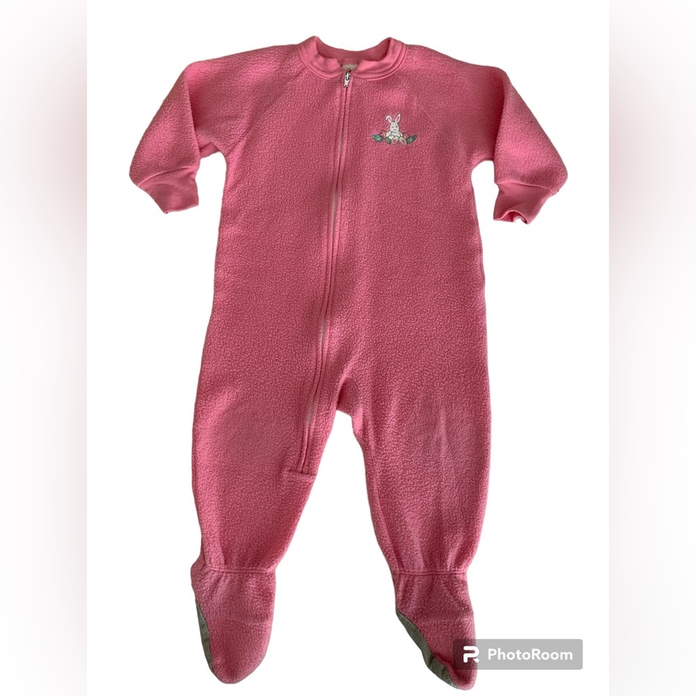 VTG Carter’s Girls 2T Pink Fleece Footed Sleeper Pajamas Full Zip One Piece